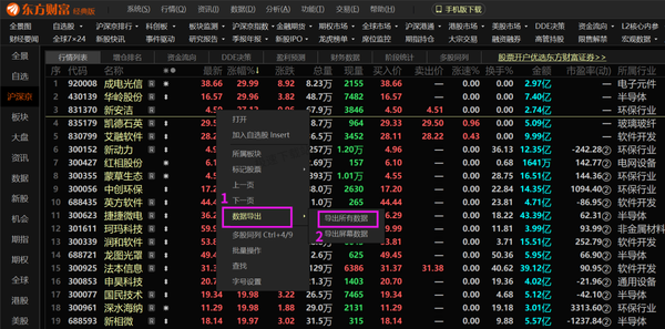 东方财富在哪详细查看A股涨幅数据_怎么把A股数据全部导出
